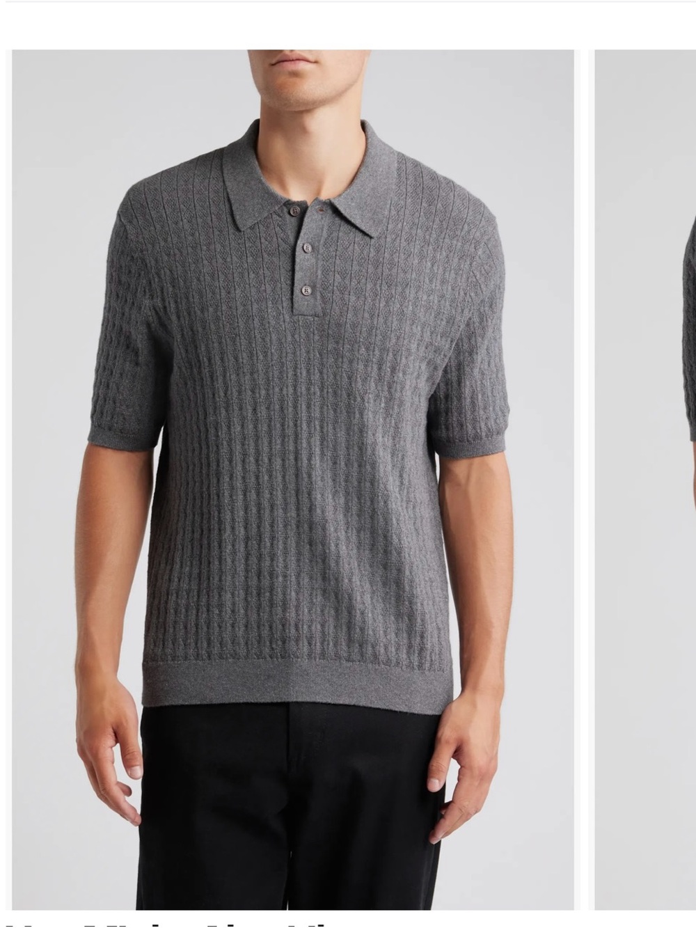 Men's Gray Short-Sleeve Polo Knit